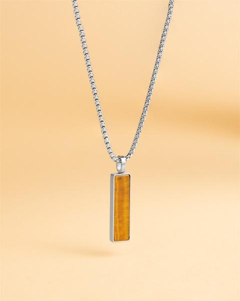 Halskette aus Edelstahl mit einem Tigerauge-Stein - Galli Silver Tiger